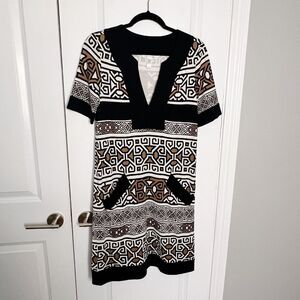 DIANE VON FÜRSTENBERG Caden Geo Print Silk Jersey Dress Size 6 Black Brown